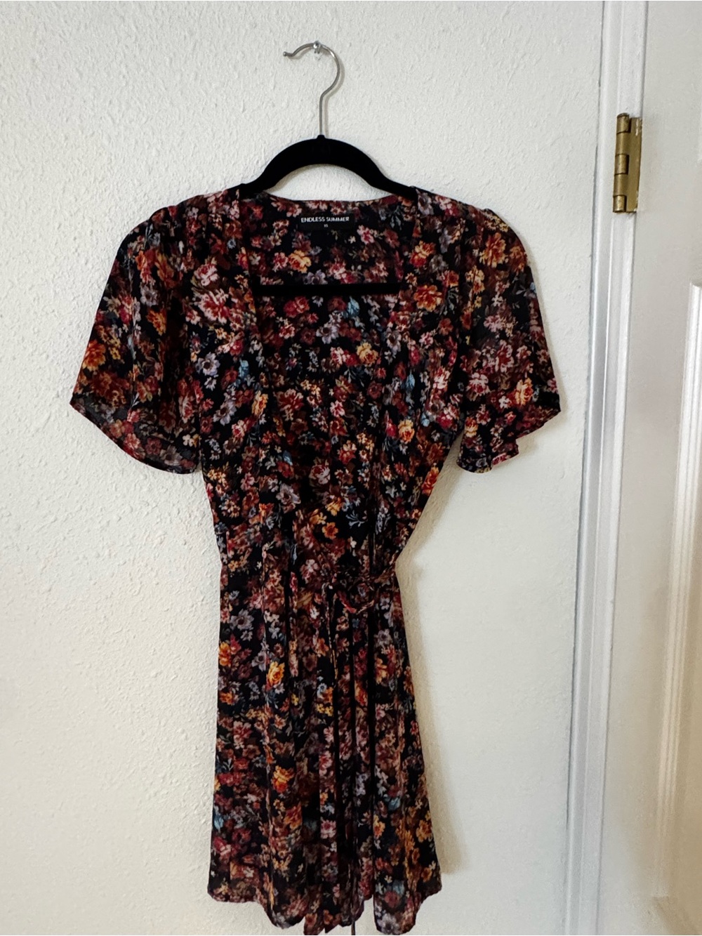 Chelsea & Violet Black Floral Tie-Waist Mini Dress